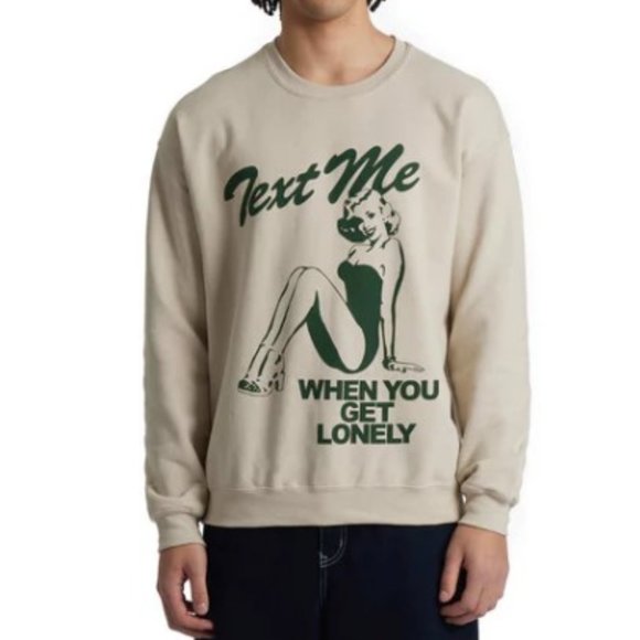 Lonely Ghost Text Me When You Get Lonely Crew Crewneck Sweatshirt | Cream | XXXL - Picture 3 of 9